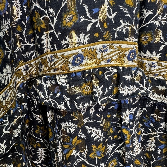 Sea New York Floral Smocked Tiered Midi Dress Black Gold Metallic Lurex Size 6 - Picture 5 of 7